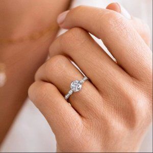 1 Ct Moissanite Ring Wedding Engagement White Gold Silver Round Band Anniversary